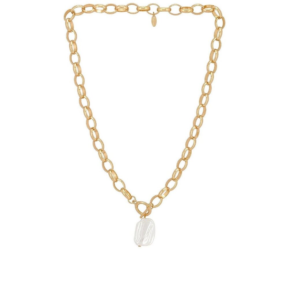 Ettika 18K Gold Plated Modern Baroque Statement Faux Pearl Trendy Chain Necklace